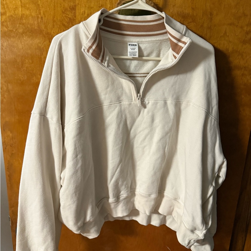 PINK Victoria's Secret Cream Quarter-Zip Sweatshirt